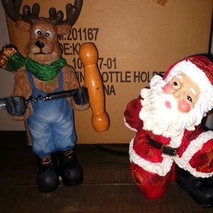 Christmas Santa and reindeer wine bottle holder.